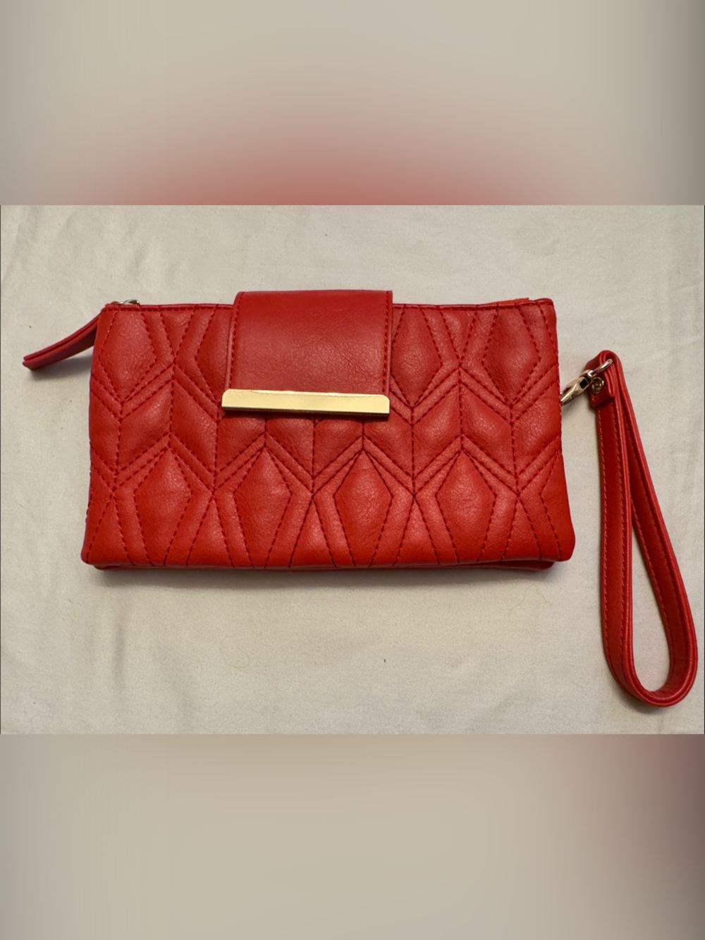 Olivia Miller Red Quilted Wristlet with Gold Bar